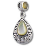 Silver teardrop pendant with yellow stone