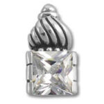 Silver pendant with square princess-cut clear gemstone