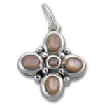 Silver floral pendant with pink cabochon stones