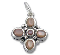 Silver floral pendant with pink cabochon stones