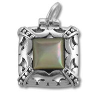 Ornate silver pendant with iridescent square stone Ornate silver pendant with iridescent square stone