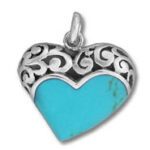 Turquoise heart pendant with silver filigree
