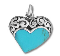 Turquoise heart pendant with silver filigree