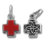 Red enamel cross charm with decorative back