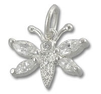 Silver dragonfly pendant with clear stones