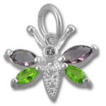 Gemstone dragonfly pendant with purple and green wings