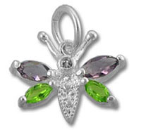 Gemstone dragonfly pendant with purple and green wings