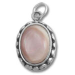 Oval pink gemstone silver pendant charm
