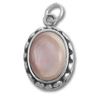 Oval pink gemstone silver pendant charm