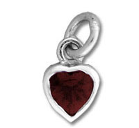Silver heart pendant with red gemstone