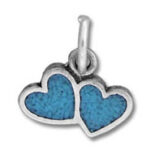 Silver double blue heart pendant charm