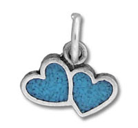 Silver double blue heart pendant charm