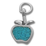 Silver apple charm with turquoise inlay