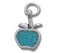 Silver apple charm with turquoise inlay
