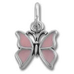 Silver butterfly charm with pink enamel wings