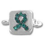 Silver charm with green gemstone awareness ribbon
