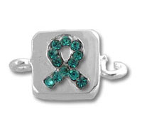 Silver charm with green gemstone awareness ribbon