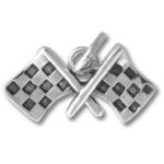 Silver crossed checkered racing flags charm
