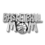 Silver "Basketball Mom" badge with basketball