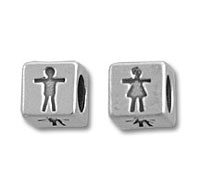 Square silver beads with boy and girl silhouettes
