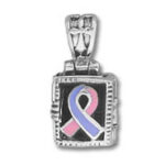 Silver pendant with pink and blue ribbon
