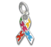 Silver puzzle-piece autism awareness ribbon charm