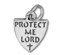 Silver shield pendant with cross "Protect Me Lord