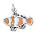 Silver and orange enamel clownfish pendant charm