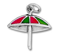 silver umbrella charm with red and green panels