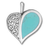 Heart-shaped silver pendant with turquoise inlay