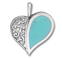 Heart-shaped silver pendant with turquoise inlay