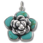 Silver rose pendant with turquoise petals