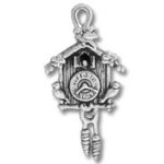 Silver cuckoo clock pendant with pinecone weights