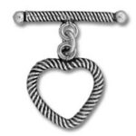 Silver twisted-rope heart charm bar pin