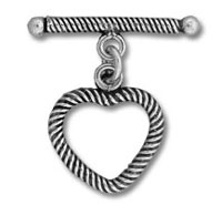 Silver twisted-rope heart charm bar pin