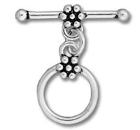 Silver floral toggle ring connector