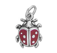 Silver ladybug charm with red enamel