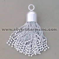 Silver beaded tassel pendant charm