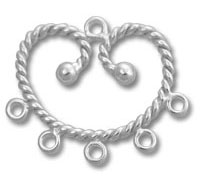 Twisted silver heart connector with five loops
