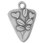 Triangular metal pendant with hearts and leaves