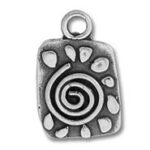 Silver rectangular pendant with spiral and teardrops