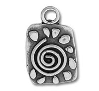 Silver rectangular pendant with spiral and teardrops