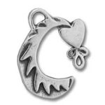 Silver crescent moon pendant with heart charm