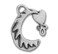 Silver crescent moon pendant with heart charm
