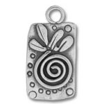rectangular silver pendant with spiral and leaves