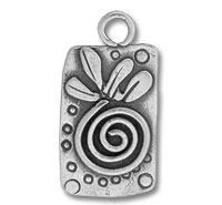 rectangular silver pendant with spiral and leaves