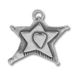 Silver star pendant with heart center