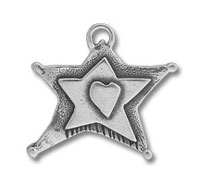 Silver star pendant with heart center