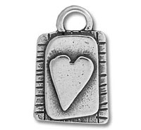 Silver heart pendant charm on textured rectangle