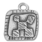 Silver square pendant charm with embossed H
